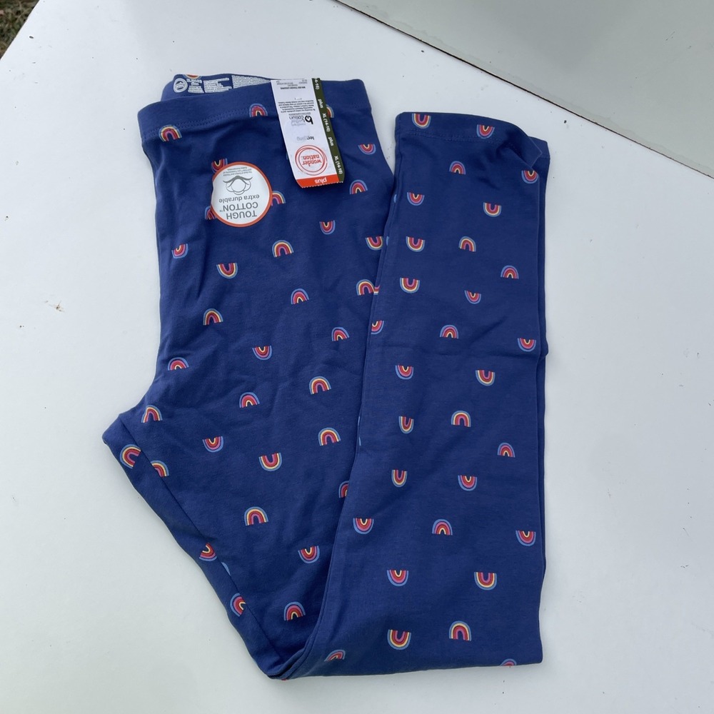Wonder Nation Leggings Girls Tough Cotton Blue Rainbows 14-16 plus NWT